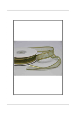 Organza Ribbon, Satin Edge, Metallic Gold Thread Olive