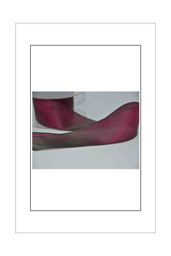 Taffeta Ribbon, Shot (Double Colour), Double Sided, Contrasting Woven Edge - Maroon / Green Edge