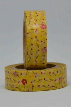 Washi Tape - Summer Flowers - Red, White on Yellow