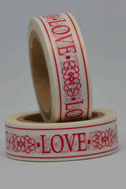 Washi Tape - Love - Filigree - Red on White