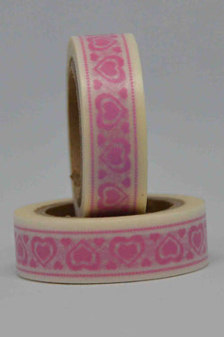 Washi Tape - Hearts - Pink on White