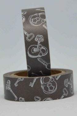 Washi Tape - Keys and Locks - White on Chocolate Brown