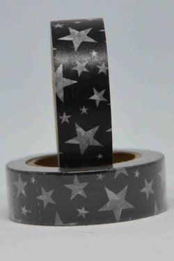 Washi Tape - Stars - Silver on Black
