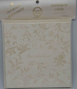 Preprinted Invitations - Square Cream / Pearlescent Floral - 10 Pack