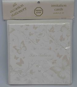 Preprinted Invitations - Square White / Pearlescent Butterflies - 10 Pack
