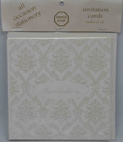 Preprinted Invitations - Square White / Pearlescent Damask - 10 Pack