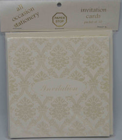 Preprinted Invitations - Square Cream / Pearlescent Damask - 10 Pack