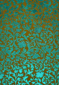 A4 - Patterned - Metallic Foil - Brocade - Olive Matt / Turquoise Green Foil - A Paper Experience