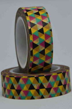 Washi Tape - Triangles 2 - 5 Colours Yellow, Black, Red, Green, Ochre
