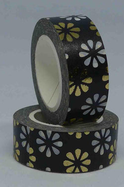 Washi Foil Tape - Daisy on Black - Gold and White - A Paper Experience