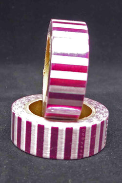 Washi Foil Tape - Stripes - Hot Pink and White - A Paper Experience