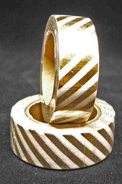 Washi Foil Tape - Diagonal Stripes - Gold and White - A Paper Experience