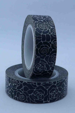 Washi Tape - Roses - White on Black - A Paper Experience