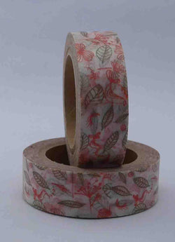 Washi Tape - Flowers/Leaves - Watermelon / Taupe on White - A Paper Experience