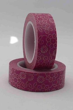 Washi Tape - Flowers - White on Dark Pink - A Paper Experience
